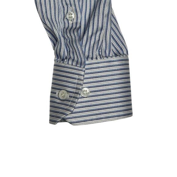 Giorgio Armani Italy L/S Button Down Blue Stripe Dress Shirt Mens 14.5 - 37 - Picture 3 of 6